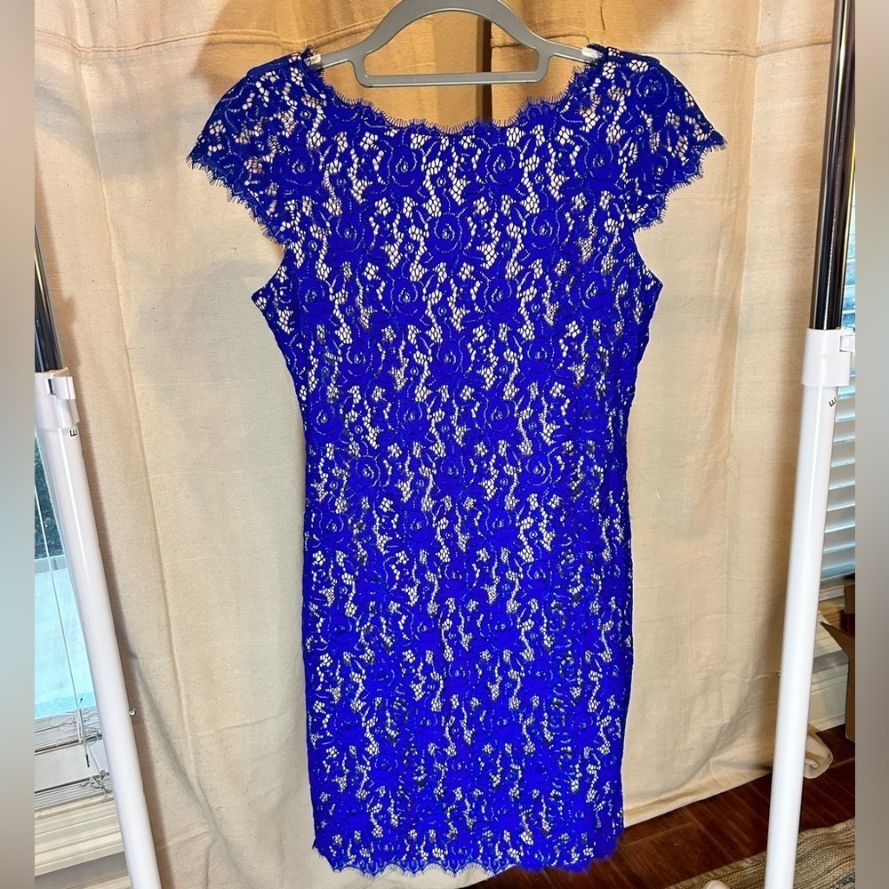 Eliza J Dress Womens Lace Overlay Party Cocktail Size 2 Small Blue Semi formal